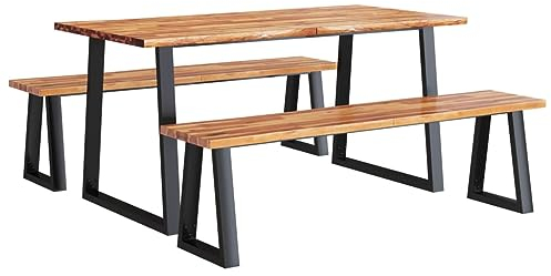 vidaXL Essgruppe 3 TLG., Esszimmergarnitur mit Baumkante, Esstisch mit Stühlen, Tisch Küchentisch Esszimmertisch Möbel Set, Massivholz Akazie