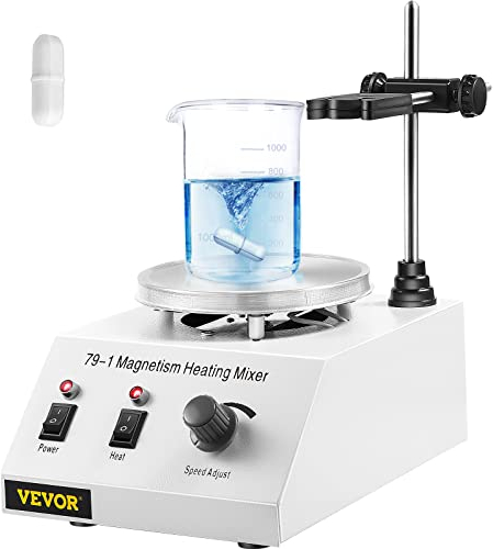 VEVOR Agitateur Magnétique 1 L Mélangeur Magnétique à Plaque Chauffante 70 ℃, Agitateur de Laboratoire avec Barre d'Agitation, Vitesse d'Agitation Réglable 0-1600 tr/min, pour Recherche Étude Labo
