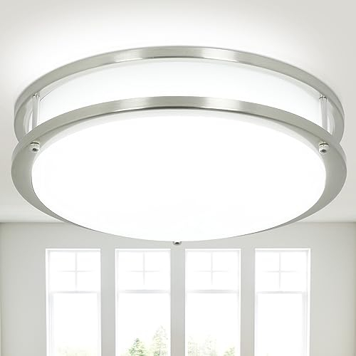 Depuley LED Deckenleuchte Modern,Silber Deckenlampe Wohnzimmer, Deckenleuchte Dimmbar 32W, 3000K-6000K, 2400LM, Deckenlampe Rund für Bad Flur Schlafzimmer Wohnzimmer Balkon Keller - Ø 34 CM