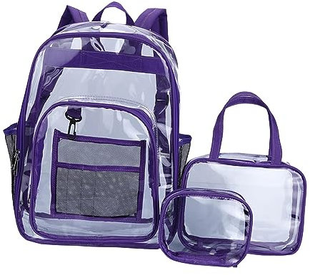 Duiaynke Transparenter PVC-Rucksack, mehrere Taschen, Schultaschen-Set, für Junior High School Grundschule Teenager Aufbewahrung Bleistift (Lila)