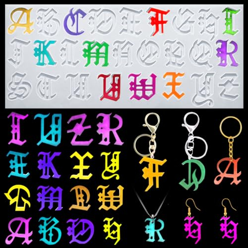 FineInno Alphabet Résine Boucle d'oreille Moule Lettres Bijoux Silicone Epoxy Moule Coulée Kit pour DIY Artisanales Pendentif, Colliers,travaux manuels Decoration
