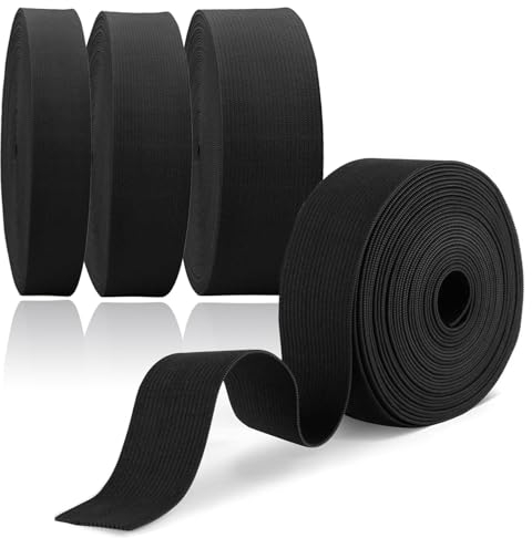4 Stück Gummiband, 2 Meter Gummilitze Elastisches, Gummibänder Nähen 10mm 20mm 30mm 40mm für Hosengummi DIY Handwerk Stoffe zum Nähen, Nicht Leicht Verformbar, Schwarz