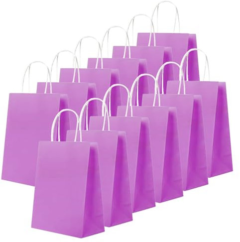 24 Stück Lila Kraft Papiertüte,Geschenktüten Klein mit Henkel 16 x 22 x 8 cm Papiertüten,Geschenkverpackung Papiertragetasche Gastgeschenke Tüten zum Halloween,Ostern,Geburtstag,Hochzeitsfeiern