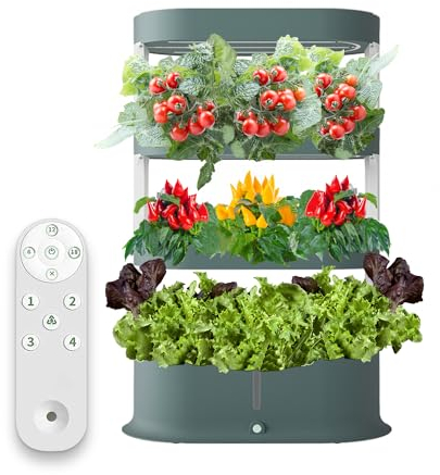 Geberioz Indoor Garten in Grün - Hydroponisches Anzuchtsystem mit Fernbedienung - 130W LED Pflanzenlampe mit 48 Pods - Gewächshaus Kräutergarten (Grün)