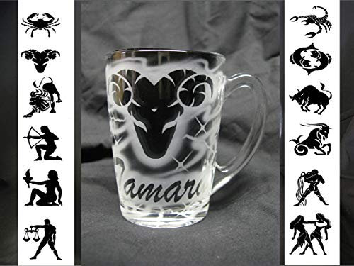 Glastasse Tasse mit Gravur Sternzeichen und Name individuell