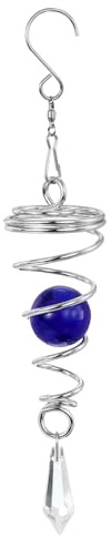 PATIKIL 8 Gazing Kugel Spirale Ende Dekorative Windräder 1 Kristall Glas Kugel mit Drehhaken Hängende Dekoration für Innen Außen Garten Marine Blau