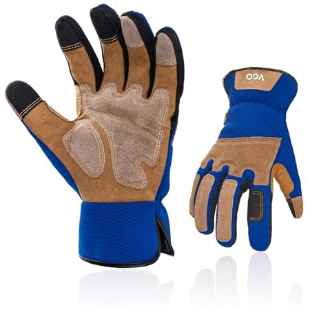 Vgo... Herren Leder Gartenhandschuhe, dornenfest, Touchscreen(SL7475,XXL) | Blau,synthetisches Leder,stichfest,abriebfest,atmungsaktiv,Fingerfertigkeit,Rosenbeschneidung,Gartenarbeit