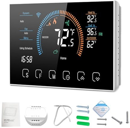 Smart Thermostat for Home WiFi, Programmable Thermostat for Connecting Heat Pumps, Cooling Heating & Auto Mode, Includes C-Wire Adapter, LCD Screen, Voice Control/Weather/Energy saving, App Thermostat