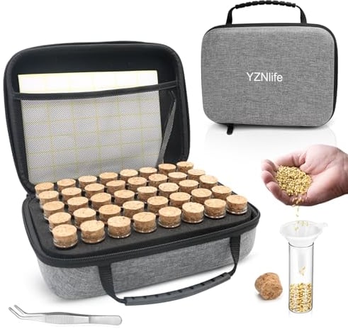 Saatgut Aufbewahrungsbox, 40 Slots Lagerung von Saatgut,Saatgutaufbewahrung mit Etiketten Aufklebern und Trichter, Samen Organizer,Seed Storage Organizer für Gemüsesamen, Blumensamen,Fruchtkerne