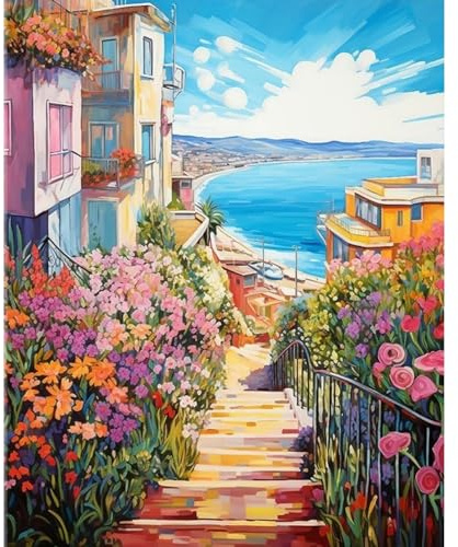vooiceofco Peinture Numero Adulte,Peinture Numero Enfant,DIY Peinture Acrylique pour Adultes débutants Facile sur Toile 40x50cm sans Cadre-Aller à la mer