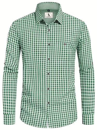Chemise Homme Oktoberfest Tenue Bavaroise Chemise a Carreaux Trachtenhemden Homme Costume Oktoberfest Vert XL