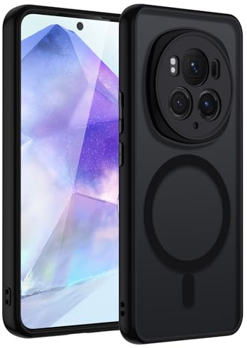 TUUTPU Magnetisch Hülle für Honor Magic 6 Pro Kompatibel mit MagSafe, Handyhülle Matt Transluzente Schlanke Hart Case Kratzfeste PC Rückseite + TPU Bumper Stoßfest Schutzhülle, Schwarz