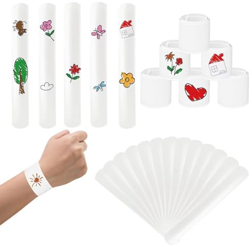 Bracciali Bianchi a Schiaffo,30 Pcs Bianco Braccialetti Slap Bianco a Scatto Slap Bracelet Fai-da-Te per Il Giorno dei Bambini