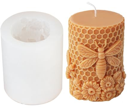 Xidmold Molde cilíndrico para velas de abeja y flores, molde de silicona para velas de cera de abejas, vela de cera de soja, adorno de yeso, manualidades de bricolaje (B)