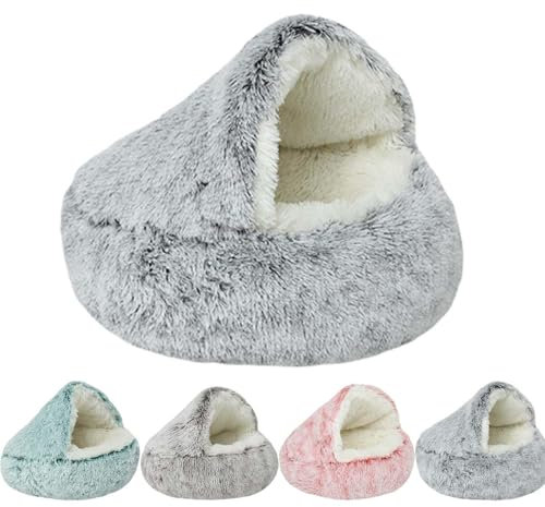 Olvys Cozy Cocoon - Cama para perros de 15.7 pulgadas, 19.7 pulgadas, 25.6 pulgadas, 31.5 pulgadas, cama para mascotas con cueva cubierta, cama de felpa de invierno para mascotas (gris, 15.7 pulgadas)