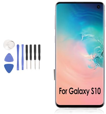 -Bildschirm für S10, 6,1 Zoll LCD-Touchscreen-Digitizer-Baugruppe für S10 G9730 SM-G973U SM-G973W SM-G973F, mit Rahmen-Fingerabdruck, Komplettes Reparaturwerkzeug