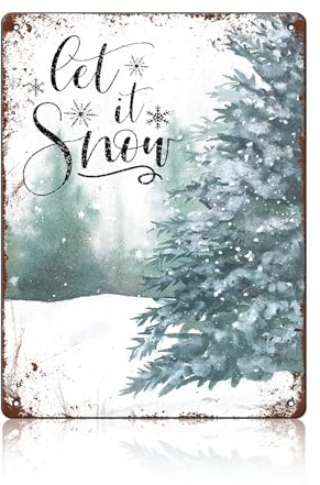 macago Metall-Blechschild im Vintage-Stil, Aufschrift Let it Snow, Wanddekoration, Retro-Winterschild für Zuhause, Wohnzimmer, Schlafzimmer, Outdoor, Veranda, rustikale Wanddekoration, 30,5 x 40,6