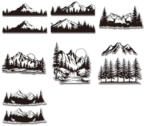 WADORN 7 autocollant Graphique Représentant une Forêt un Arbre Ou une Montagne Autocollants en Vinyle Imperméables pour Vitres de Voiture Silhouettes de Montagnes pour Fenêtres Voitures Camions