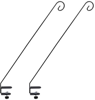 ciciglow 2pcs Heavy Duty Iron Deck Hook, 31.5in Extended, Black, Modern Style, Clamp On, 4 Hooks, for Railing, Outdoor Decorations, Bird Feeders