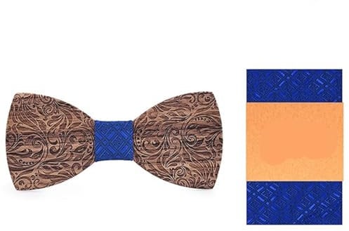 ZWCSHUU Holzfliege Herren Holz-Herren-Fliege, Holz-Krawatten-Set for Männer, Taschentuch, Manschettenknöpfe, Gravatas-Krawatten for Männer, Hochzeit(Color4)