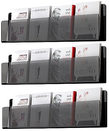 Prospektständer, Acryl-Wand-Magazinständer, transparent, zur Wandmontage, verstellbarer hängender Zeitschriftenhalter für Haus, Büro, Kirche, Café, Display (Farbe: 3 Stück, Größe: 100 cm)