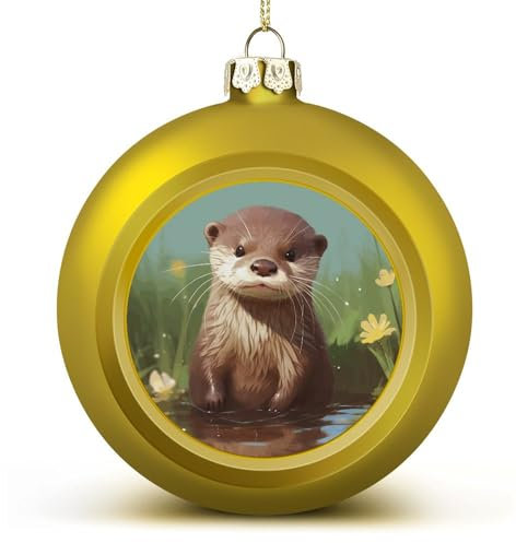 Baumschmuck, Kugel, rot und gold, bruchsicher, Weihnachtskugeln, hängende Kugeln, niedlicher Otter, bedruckte Weihnachtskugel für Feiertagsdekoration, 6,1 cm