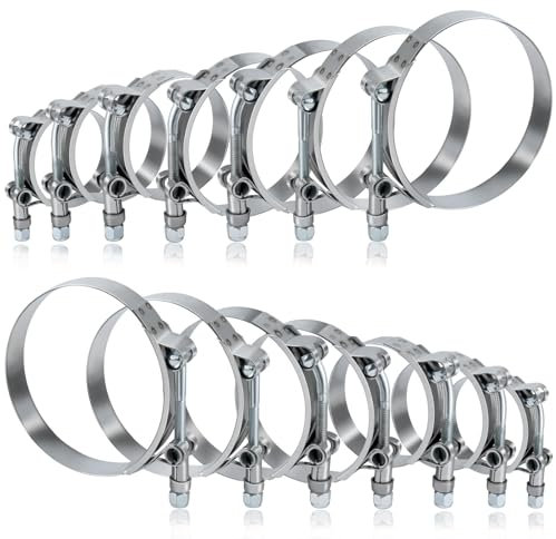 SPEEDWOX 14pcs T-Bolt Hose Clamps 7 Sizes 304 Stainless Steel Heavy Duty Adjustable Tube Clamps Working Range 32-91mm for 1 1.25 1.5 1.75 2 2.5 3 Hose 304 Stainless Steel Turbo Intake Clamp
