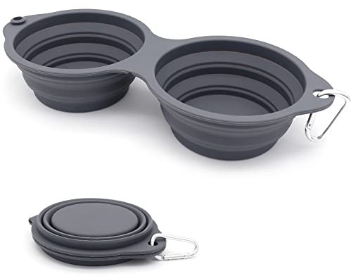 Hundenäpfe Faltbare Integrierter Reisenapf ohne Plastikrand 2 in 1 Haustierfutter Schüssel für Wandern Camping (dunkelgrau)