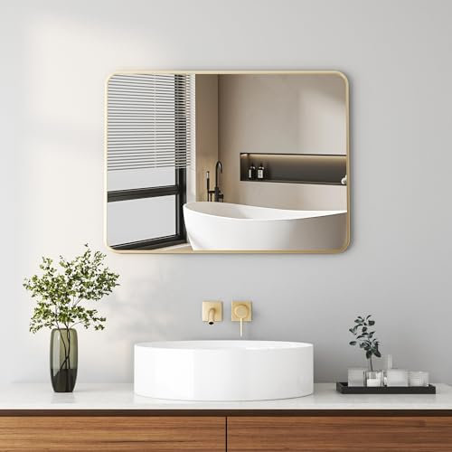 Wandspiegel Gold, 40x60cm Spiegel, rechteckiger Spiegel mit Gold Metallrahmen Badspiegel für Badezimmer, Waschtisch, Wohnzimmer, Schlafzimmer, Eingang Wanddekoration