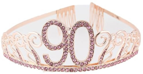 CHUYIX Geburtstag Krone RoseGold-90 Zahlen Happy Birthday Krone mit Kamm Strass Kristall Krone Haarreif mit Zahl Geburtstag Tiara Geburtstag Crown für Geburtstag Party Favor Supplies Tortenkrone(44#)
