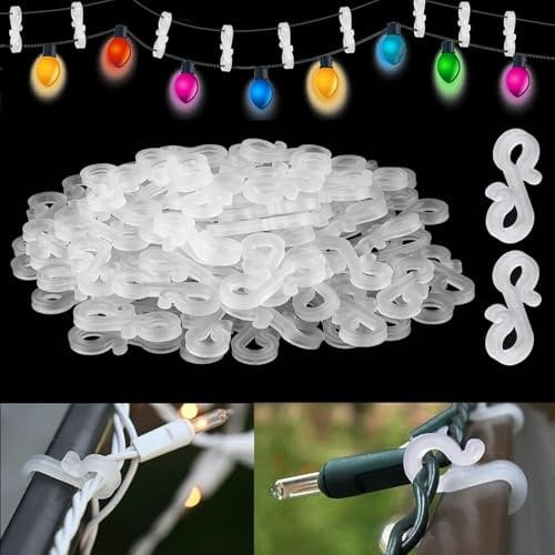 QttvbTna 50 Pcs White Gutter Hooks, Reusable Clear Hooks for Outdoor Lights, Mini Weatherproof Plastic Outdoor Clips for Xmas Icicle Fairy String Lights Decoration