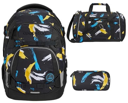 coocazoo MATE Schulrucksack-Set 3tlg inkl. Sporttasche und Schlamperbox (Crazy Artnight)