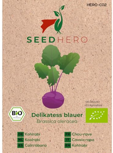 Seedhero BIO Kohlrabi Delikatess blauer Gemüsesamen – ca. 50 Pflanzen – Saatgut für Garten, Balkon & Hochbeet