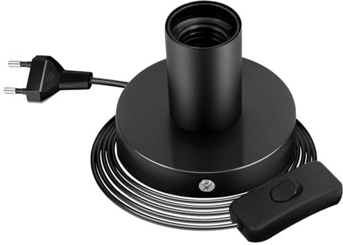 yivom Lampenfassung, E27 Fassung mit Kabel, Fassung E27 mit Schalter, Tischlampe Lampenfassung mit Kabelschalter für lampenaufhängung Nachtlicht Nachttischlampe Baulampen, Schwarz