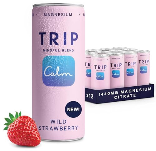 TRIP Mindful Blends - Wild Strawberry Sparkling Drink with 1440MG Magnesium Citrate + Lion’s Mane + Chamomile + Lemon Balm. Low Calorie, No Added Sugar and Vegan (Pack of 12 x 250ml)