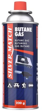 HIBRON 1 Silver Match Cartuchos de Gas Butano 220g para Hornillos y Quemadores, Compatible con CP250 y la Mayoría de Hornillos de Camping