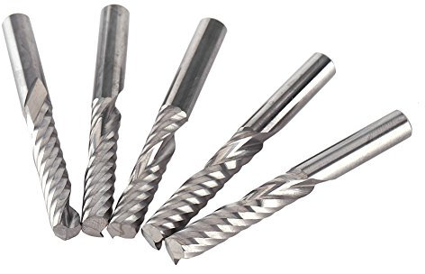Qcwwy 5 Piezas de Tungsteno Carburo de Tungido Spiral Spiral CNC End Mill Router Bits para Cortar Acrílico, PVC, MDF