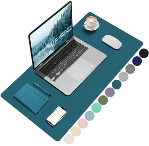 Zindoo Schreibtischunterlage Türkisblau 80x40cm PU-Leder | Tischunterlage in modernem Design, Rutschfest und Pflegeleicht, Mauspad & Schreibunterlage für Büro, Homeoffice & Studium