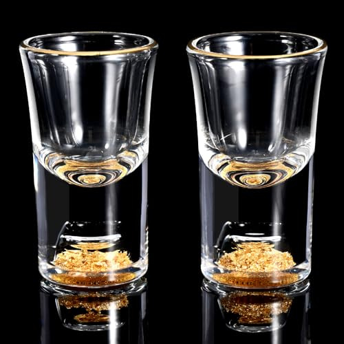 Futtumy 0.6 OZ Funny Shot Glasses, 24k Gold Leaf Flakes Shot Glasses Set, Tequila Shot Glass for Adults Men Women Mom Dad Friends, Cool Shot Glass for Party Birthday Christmas Graduate(2 PCS, Glass)