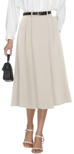 Casly Lamiit A-Linie Midi Röcke für Damen Business Rock, Dunkles Beige, Klein