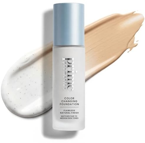 Prime Prometics Color Changing Foundation for Mature Women – Instantly Adapts to Your Skin Tone – Buildable Light-to-Medium Coverage – 12-Hour Wear – Natural Dewy Finish – Hypoallergenic