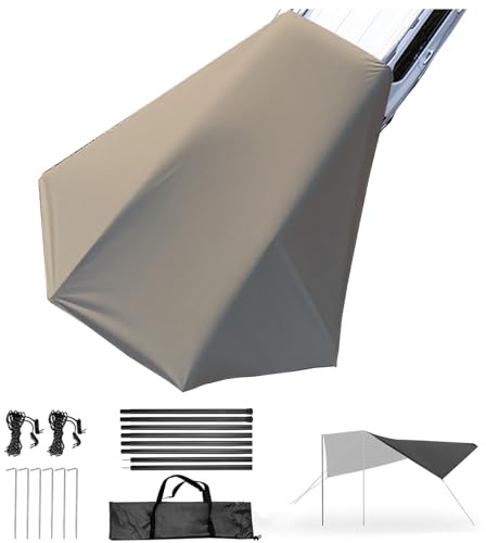 Heckzelt Auto, 2.8 x 3.8 m Auto Tarp Markise Sonnensegel, Camping, SUV, Sonnenschutz, wasserdicht, universal, UV-Schutz, für Van, Wohnmobil, Wohnwagen, Fahrzeug (380 * 280CM,Light Brown)