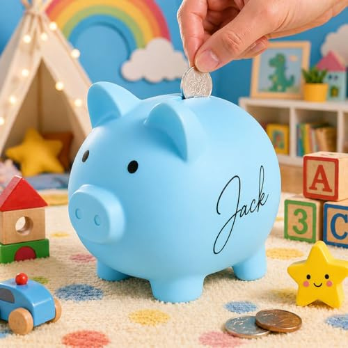 Personalisierte Sparschwein Kinder mit Name – Unzerbrechliche Spardose für Mädchen & Jungen, Personalisierte Geschenk für Taufe, Kommunion, Geburt, Geburtstag