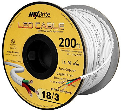 18AWG Low Voltage LED Cable 3 Conductor Jacketed In-Wall Speaker Wire UL/cUL Class 2 (200 ft reel)