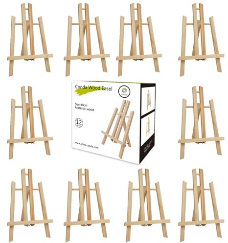 CONDA - Caballete de madera de pino de 30,5 cm de alto (paquete de 12), soporte de trípode portátil para pintura, fotografía, caballete de mesa para todas las edades