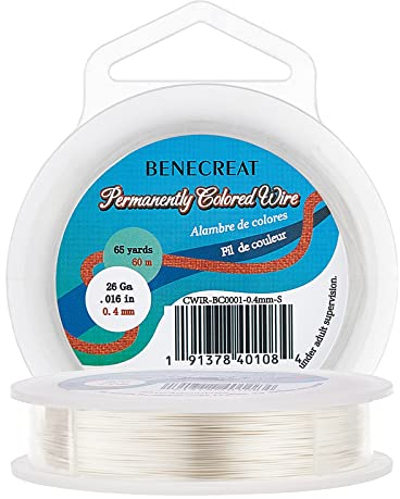 BENECREAT 26 Gauge Craft Copper Wire Jewelry Making Wire 197 Feet Silver Tarnish Resistant Beading Wire for Pendant Wrapping, Bracelet Necklace Making