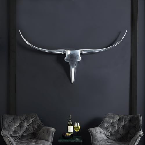 cagü XL Design Deko Stierschädel Arizona Silber poliertes Aluminium 120cm