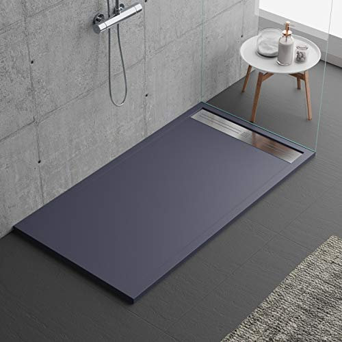 Duschtasse in anthrazit, modernes Design, Malaga, Mineralmarmor mit Schiefer-Optik, Luxury, Gelcoat, Slim 3 cm, Grau