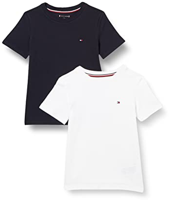 Tommy Hilfiger Jungen 2er Pack T-Shirts Kurzarm Rundhalsausschnitt, Blau (Desert Sky/White), 10-12 Jahre