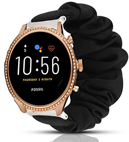 LvBu Cinturino di Ricambio per Fossil Julianna HR, Cinturino Morbido di Ricambio in Tessuto Morbido Scrunchies per Fossil Gen 5 Julianna HR Smartwatch (Nero)